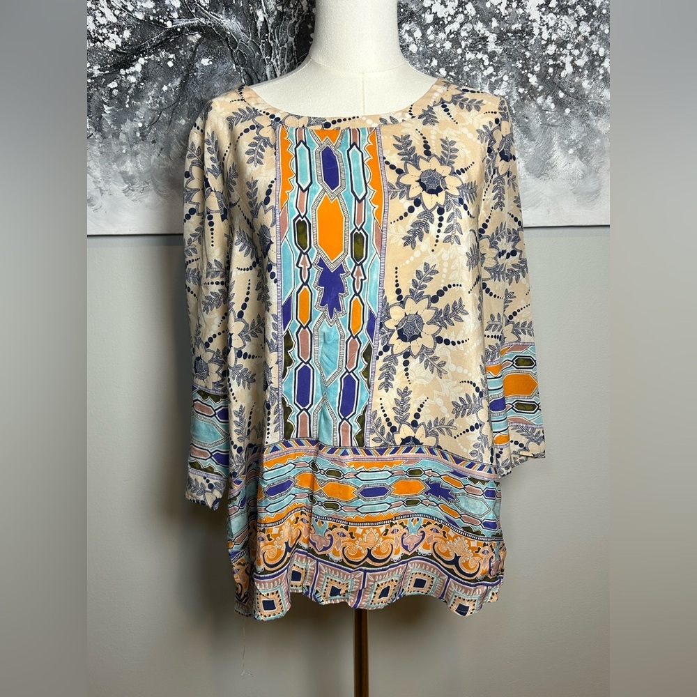 Maeve Anthropologie Multicolor Boho Floral blouse women’s size 10 3/4 sleeve - Picture 4 of 13